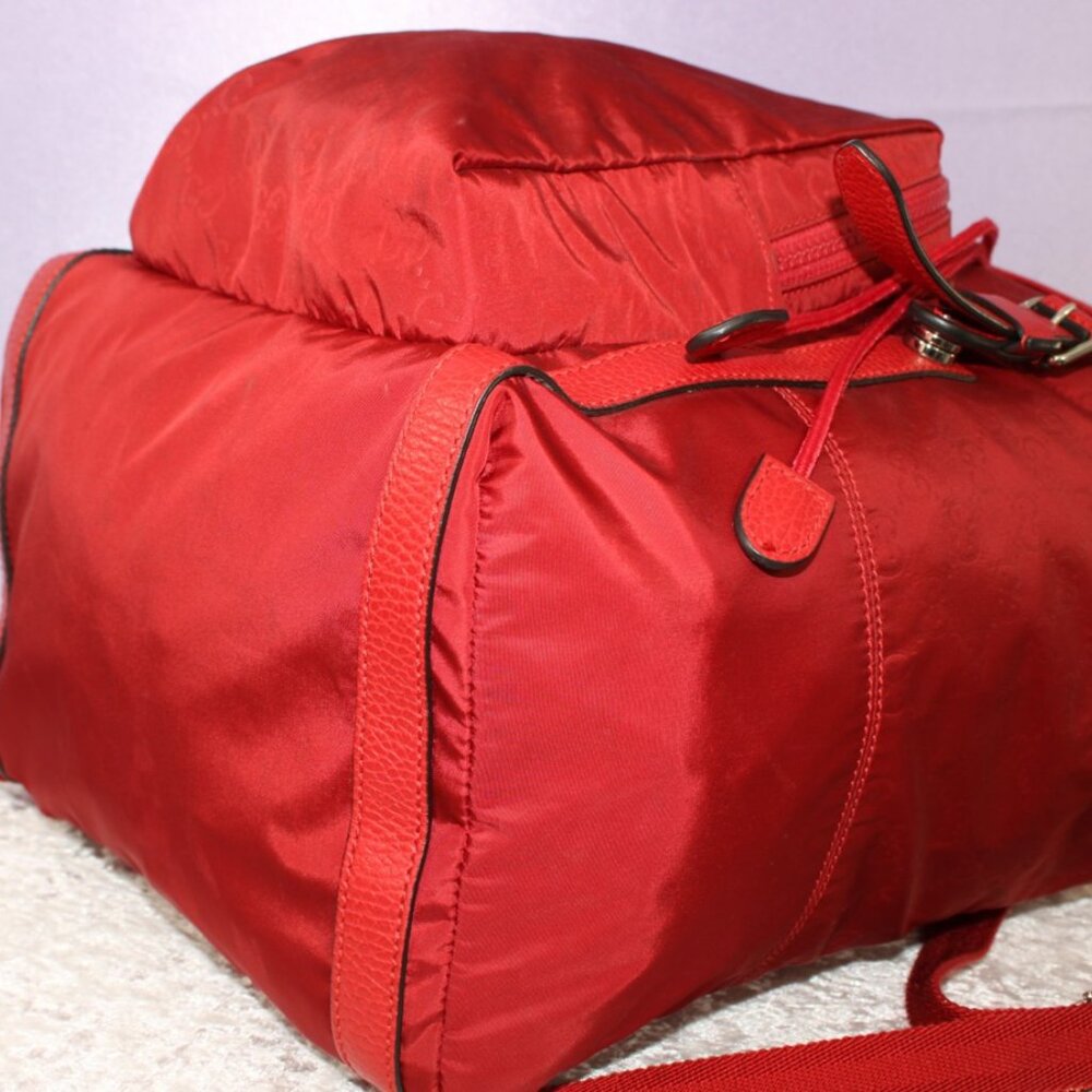 Gucci Red GG Nylon Backpack Leather Trim Authentic Designer Bag - Picture 14 of 16